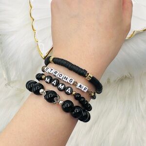 “Strong AF Mama” Arm Candy Beaded Bracelet Black